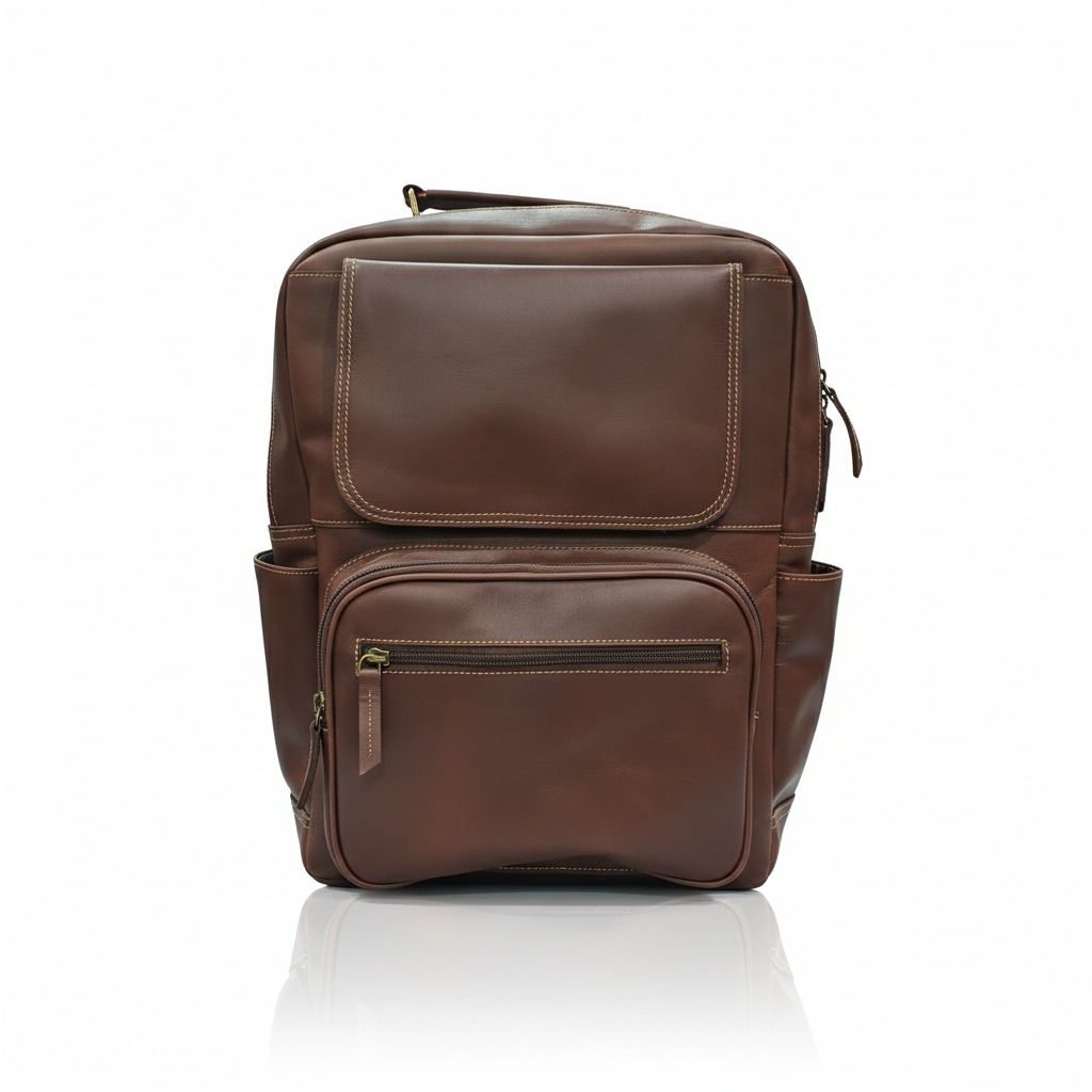 Classic Brown Leather Backpack – Handcrafted Utility Carry