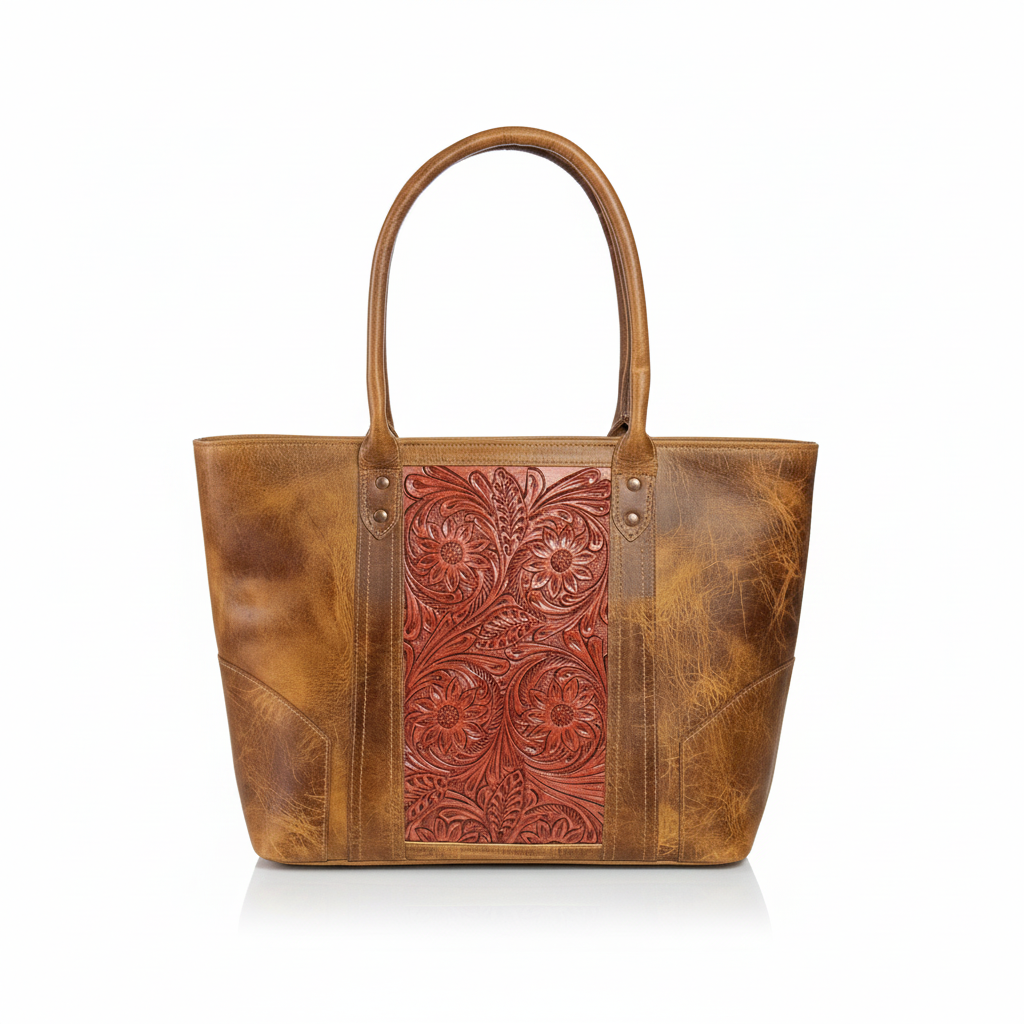 Hand-Tooled Leather Tote Bag – Floral Carved Artisan Edition